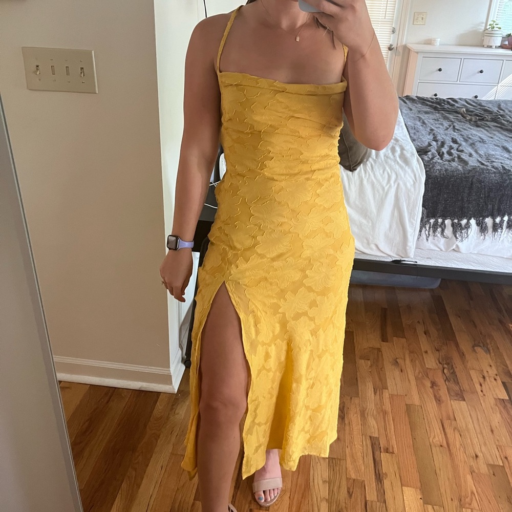 Hello Molly Midi Yellow Dress with Open Back